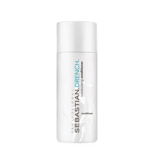 Sebastian Drench Conditioner bottle for intense hydration, rehydrates dry and frizzy hair, color-safe formula for shine and bounce.