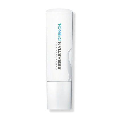Sebastian Drench Conditioner in a sleek white bottle, designed for rehydrating dry and frizzy hair. Color-safe formula for silky shine.