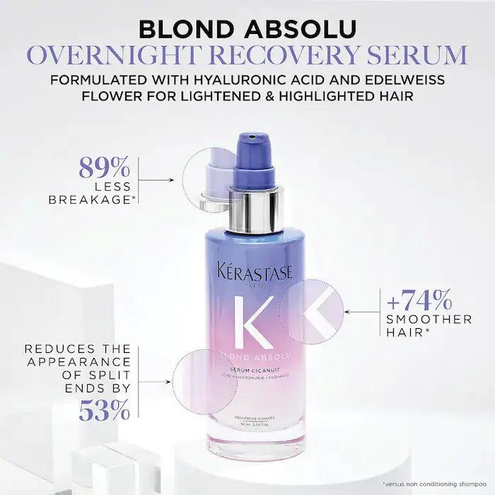 Blond Absolu overnight recovery serum for lightened and highlighted hair reduces breakage and split ends, enhances smoothness by Kerastase.