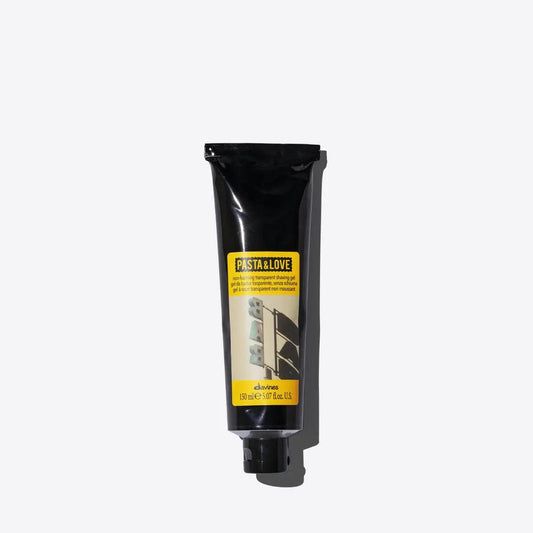 Black tube of Pasta & Love shaving gel with yellow label, ideal for precise beard grooming and shaping.