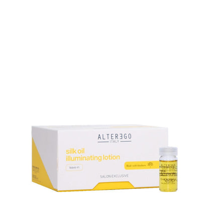 Silk Oil Illuminating Lotion by Alterego Italy in a salon-exclusive packaging, perfect for nourishing unruly hair.