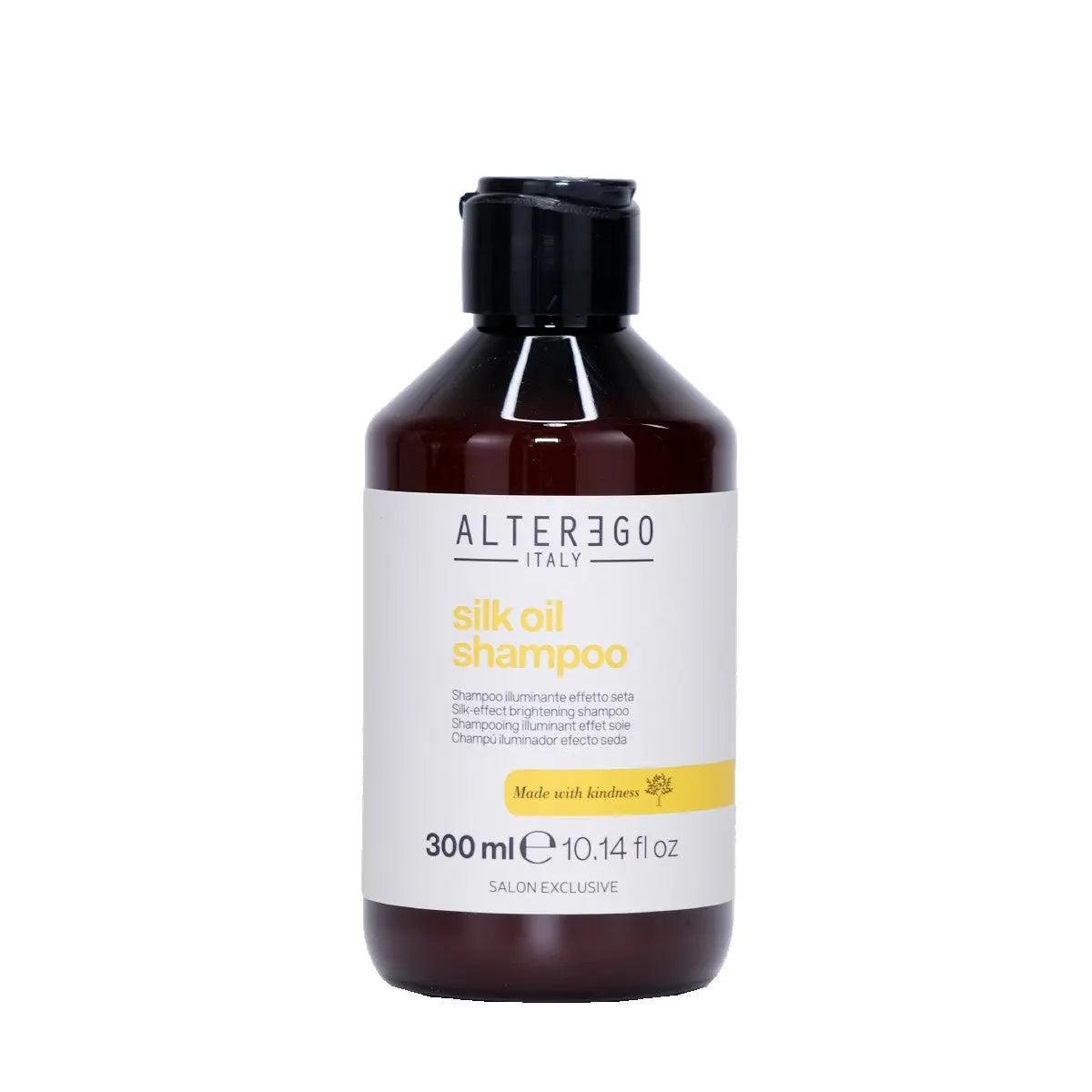 Silk Oil Shampoo bottle, nourishing shampoo for frizzy hair with Argan and Coconut oil, 300 ml size.