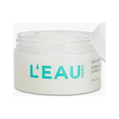 Skin Renewal Salt Scrub in container, designed for exfoliating and revitalizing skin's health and beauty.