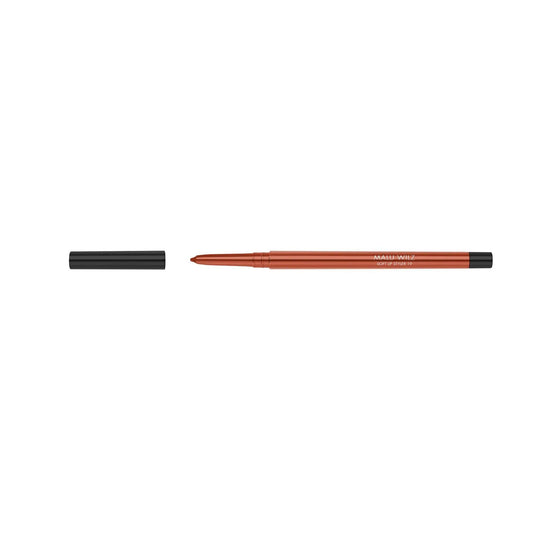 Malu Wilz Soft Lip Pencil in warm brown shade with cap removed, showcasing its smooth texture for easy application.