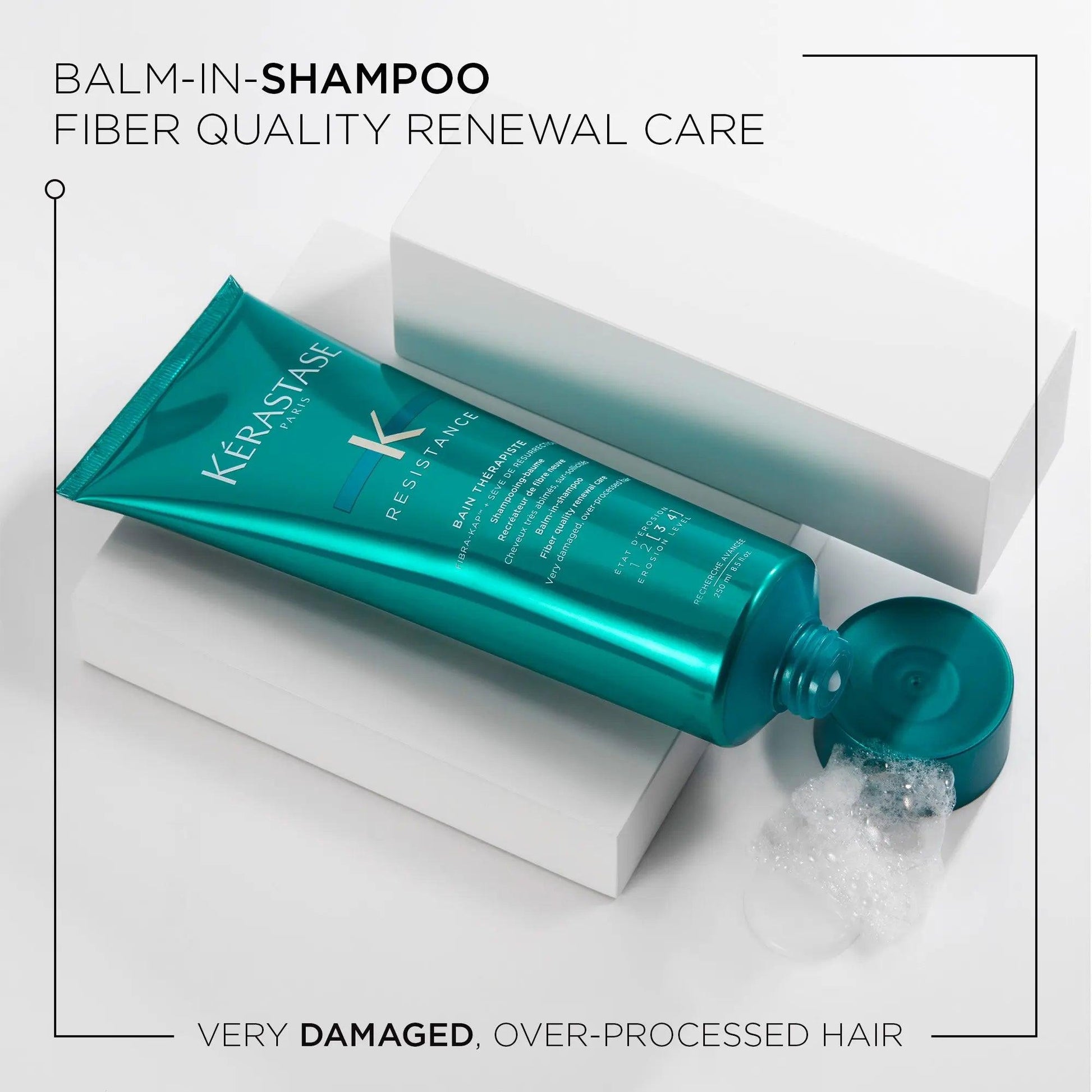 Kerastase balm-in shampoo for very damaged, over-processed hair, fiber quality renewal care, hair treatment product