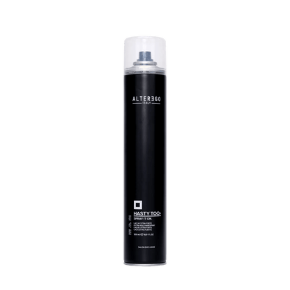 Extra hold hairspray in a sleek black can, ideal for enhancing curls and adding volume to fine hair.