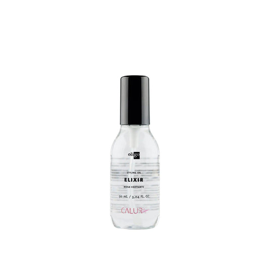 Styling Oil Elixir bottle with sleek design, perfect for controlling frizz and enhancing shine in hair care.