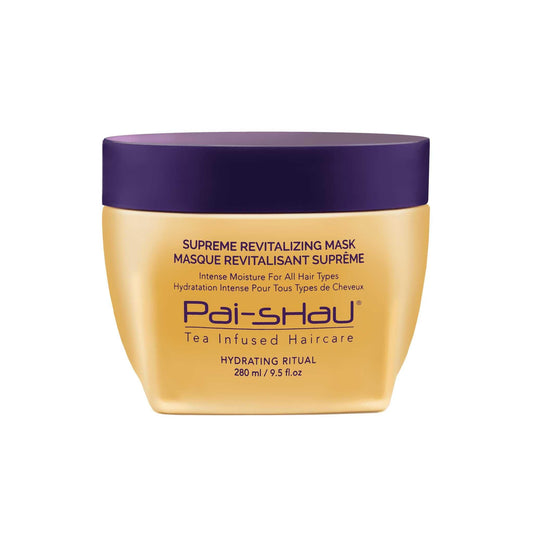 Supreme Revitalizing Mask by Pai-Shau in a gold jar, designed for intense hair hydration and revitalization.