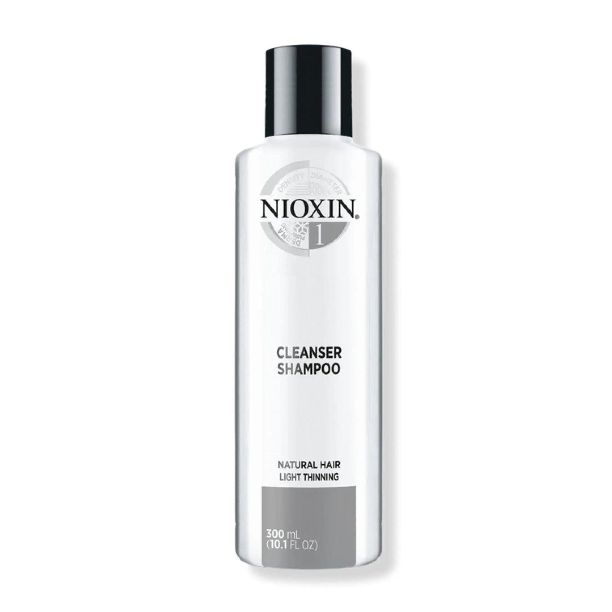 Nioxin Cleanser Shampoo System 1 for fine, thin hair, detoxifying formula for natural hair, 300 ml bottle.