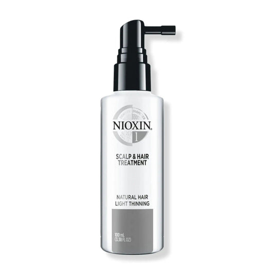 Nioxin System 1 scalp and hair treatment for fine hair with light thinning, 100 ml volumizing leave-in treatment.