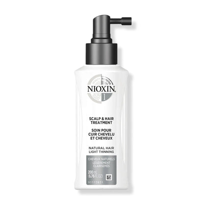 Nioxin System 1 Scalp & Hair Treatment for fine hair with light thinning in a 200ml bottle.