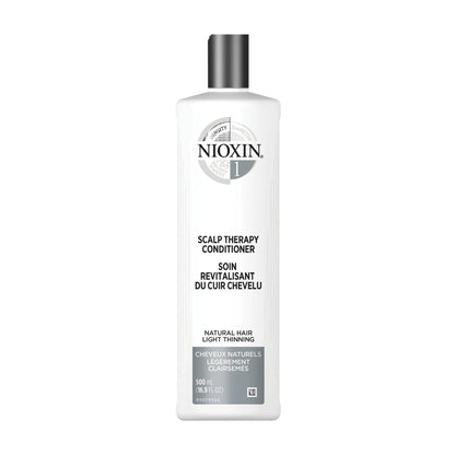 Nioxin System 1 Scalp Therapy Conditioner for fine, natural hair with light thinning, promoting thicker and fuller hair.