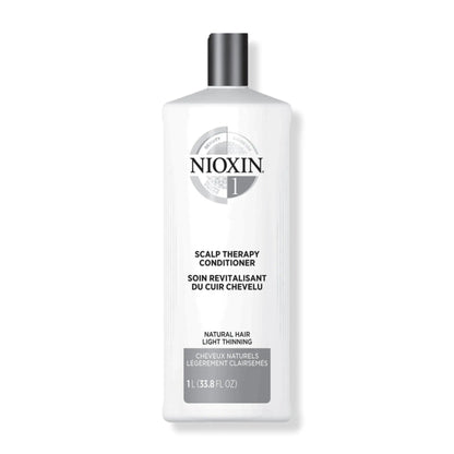 Nioxin System 1 Scalp Therapy Conditioner for fine, natural hair with light thinning, 1 liter bottle.