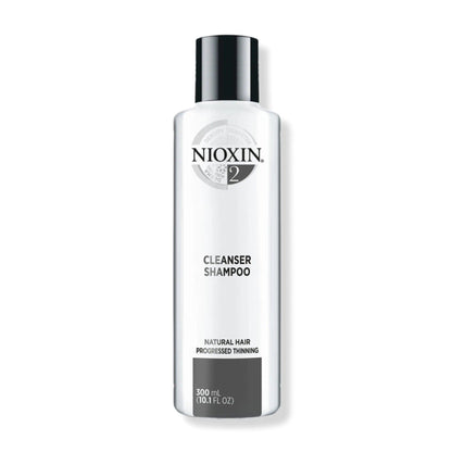 Nioxin System 2 Cleanser Shampoo for fine, naturally treated hair with progressed thinning, 300 ml bottle.