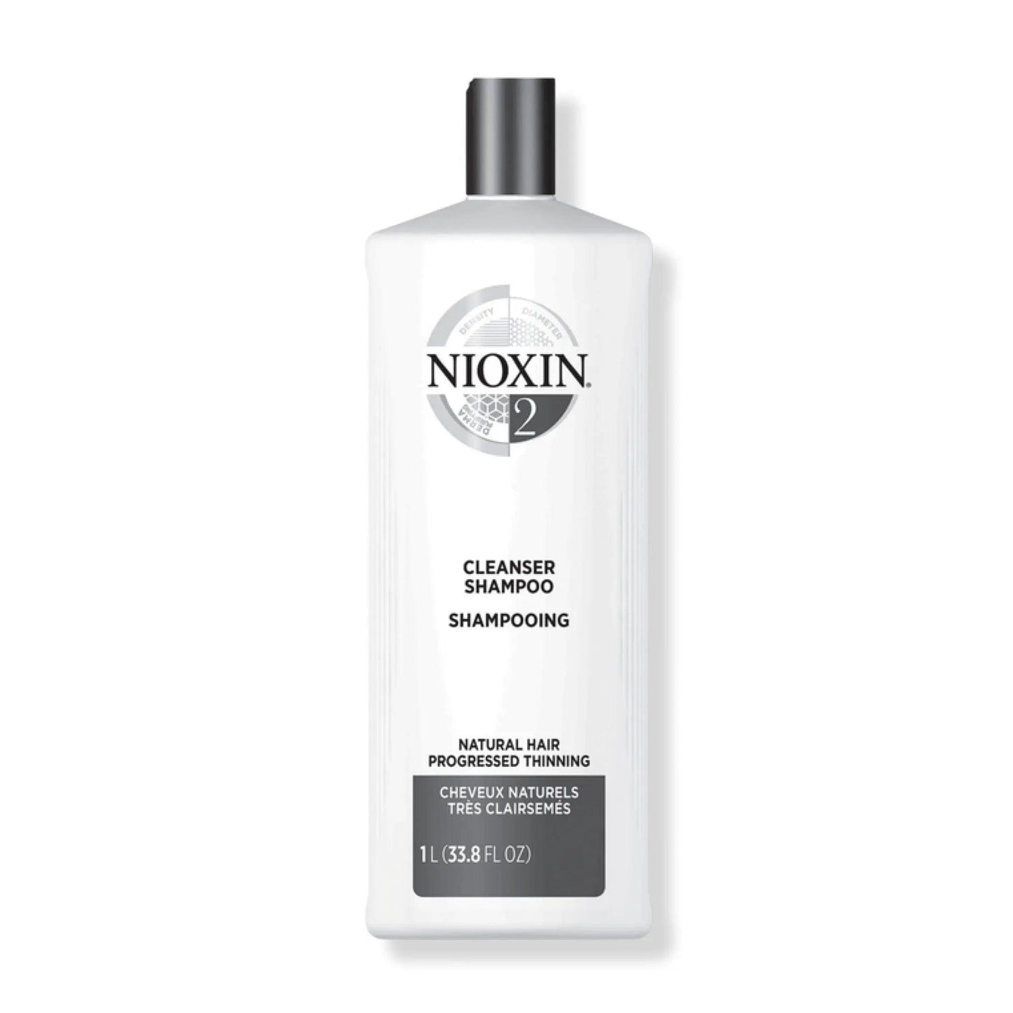 Nioxin Cleanser Shampoo System 2 for fine, progressed thinning hair, detoxifies and removes buildup, 33.8 fl oz bottle.