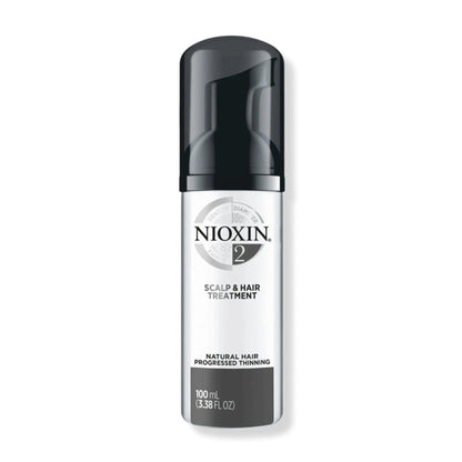 Nioxin System 2 Scalp & Hair Leave-In Treatment for natural hair with progressed thinning, 100 mL bottle.