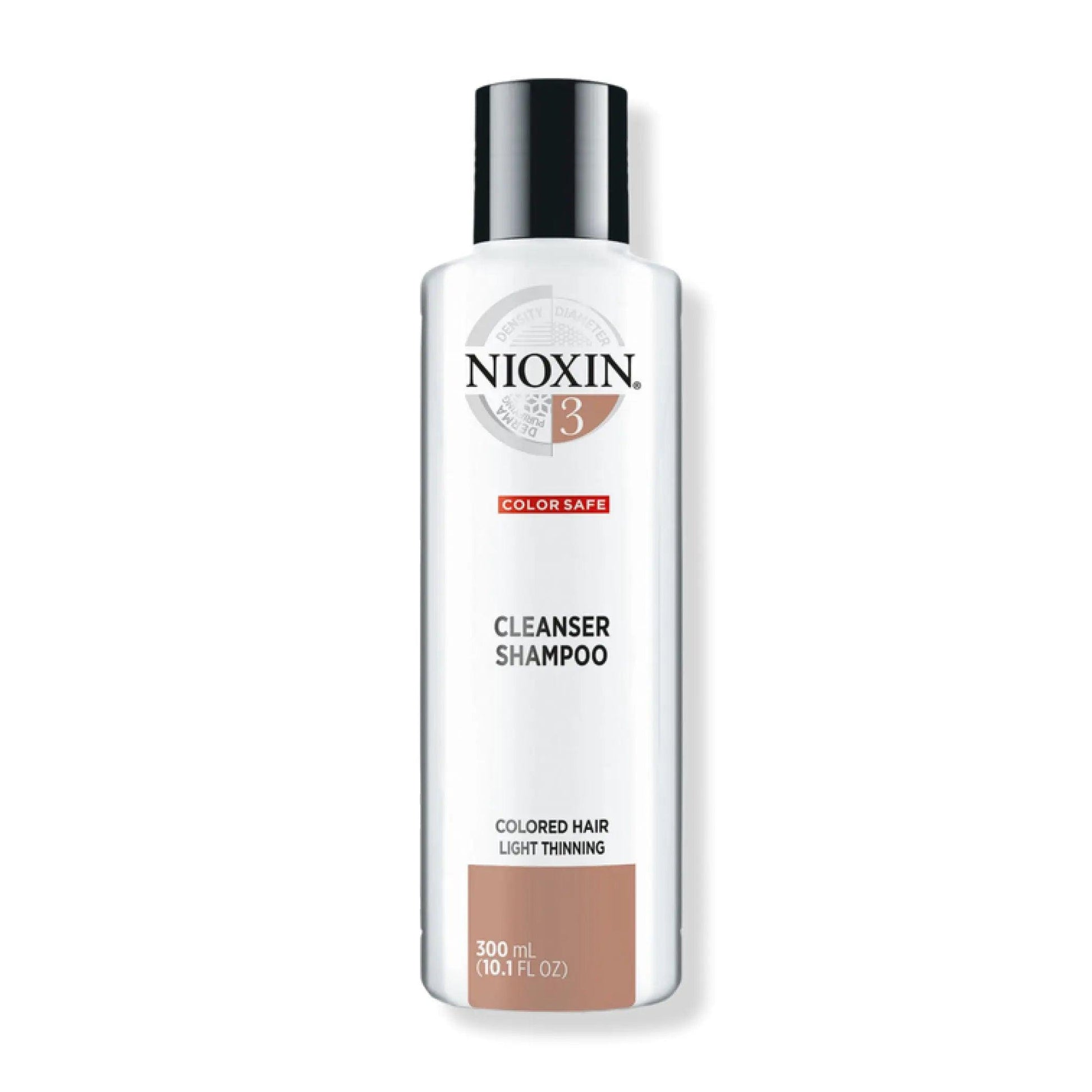 Nioxin System 3 Cleanser Shampoo for color-treated hair, 300ml, detoxifies fine and thinning hair while removing buildup.