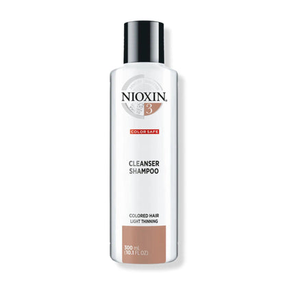 Nioxin System 3 Cleanser Shampoo for color-treated hair, 300ml, detoxifies fine and thinning hair while removing buildup.