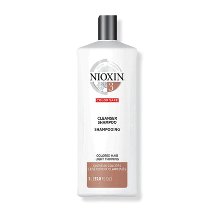 Nioxin System 3 Cleanser Shampoo for fine, color-treated hair, detoxifying and removing buildup for healthy volume.