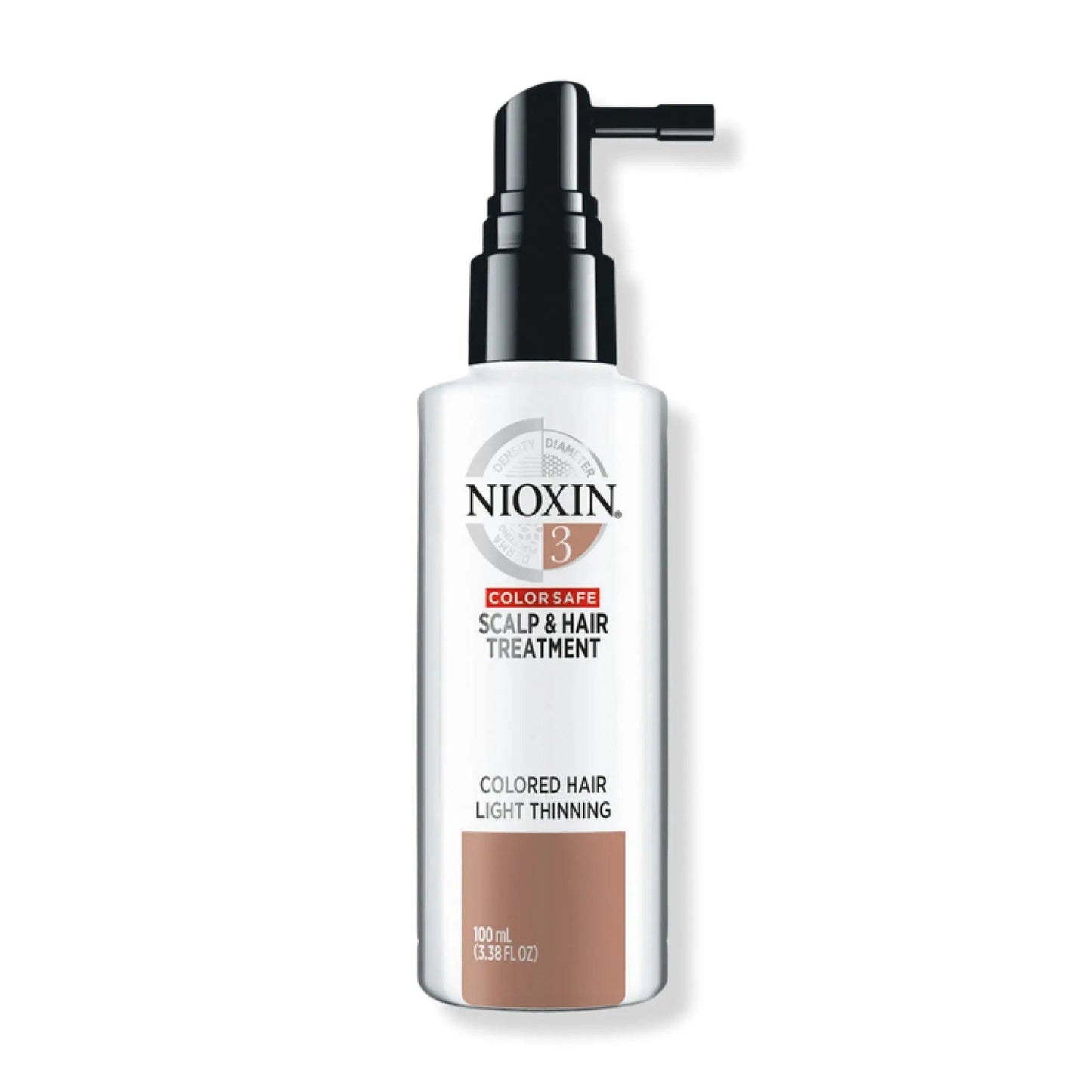 Nioxin System 3 Scalp & Hair Treatment for colored hair with light thinning, 100ml leave-in treatment bottle.