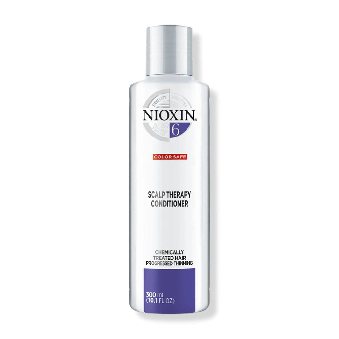 Nioxin System 6 Scalp Therapy Conditioner for chemically treated hair, 300ml bottle, promotes thicker hair and scalp health.