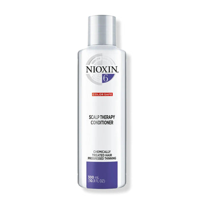 Nioxin System 6 Scalp Therapy Conditioner for chemically treated hair, 300ml bottle, promotes thicker hair and scalp health.