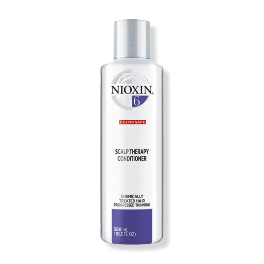 Nioxin System 6 Scalp Therapy Conditioner for chemically treated hair, 300ml bottle, promotes thicker hair and scalp health.