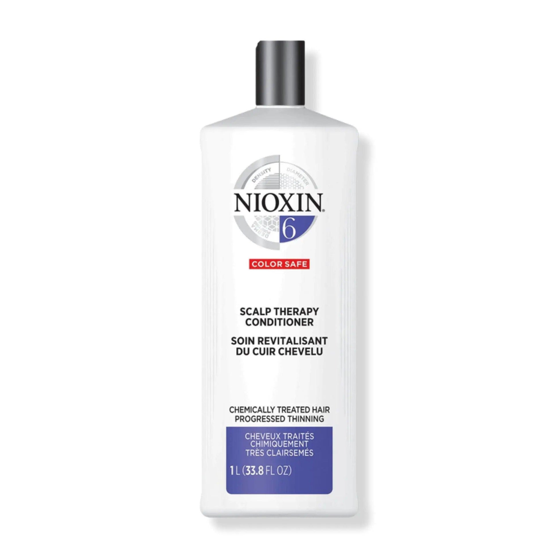 Nioxin System 6 Scalp Therapy Conditioner for chemically treated hair, 1L bottle, strengthens and moisturizes thinning hair.