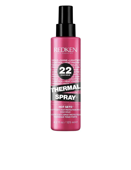 Redken Thermal Spray 22 High Hold, heat protection hairspray for all hair types, 125 ml bottle.