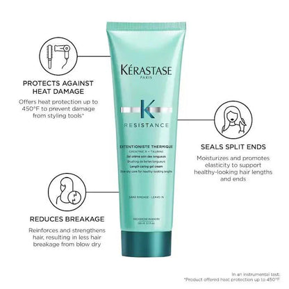 Kerastase Resistance Extentioniste Thermique heat protection serum reduces breakage, seals split ends, and protects against heat damage