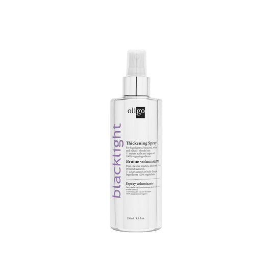 Blacklight Thickening Spray bottle for adding volume, shine, and heat protection to hair. Ideal for styling and moisture.