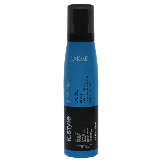 Top-ten Style Care Balm by Lakmé in a sleek blue bottle, offering protection and shine for healthy, styled hair.