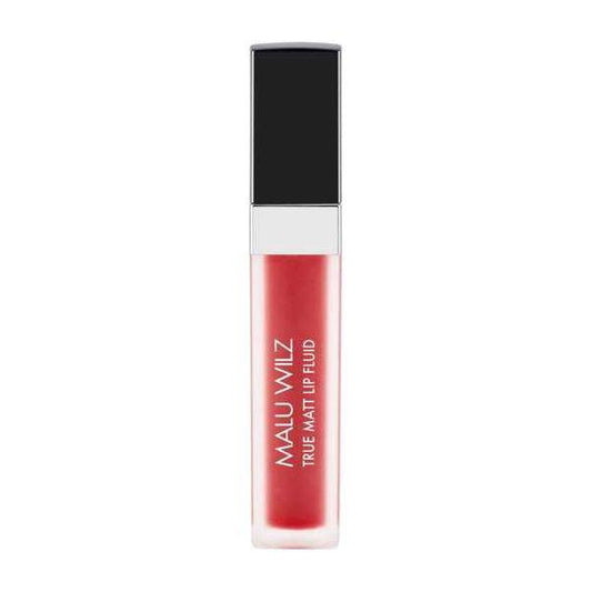 Malu Wilz True Matt Liquid Lipstick in sleek packaging showcasing bold red color for intense matte finish.