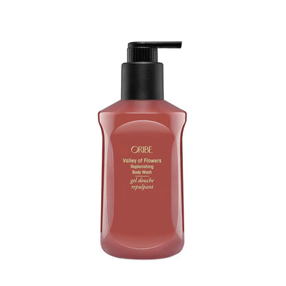 ORIBE Valley of Flowers Replenishing Body Wash 300 ml bottle with pump, luxurious cleansing and moisturizing properties.