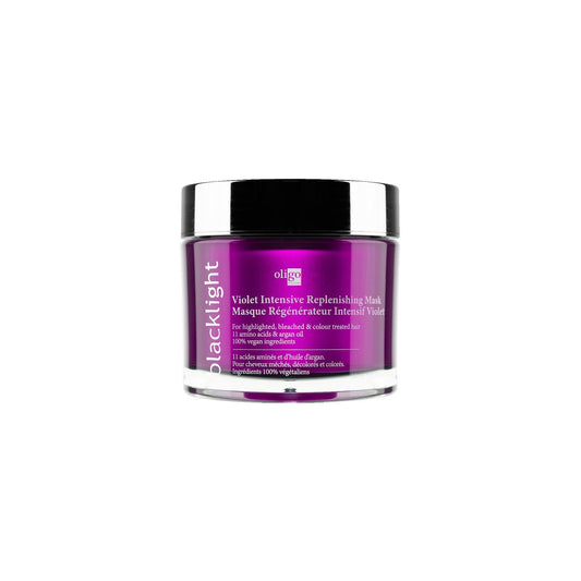 Violet Intensive Replenishing Mask by Blacklight in a round jar, designed for hydrating and toning blonde hair.
