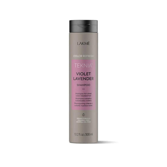 Violet Lavender Shampoo by Lakme, 300ml bottle for restoring color shine and softness with vegan formula.