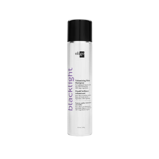 Blacklight Volumizing Shine Hairspray bottle for color-treated hair, providing volume, shine, and flexible hold.