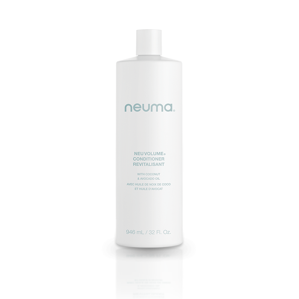 Neu Volume Conditioner bottle designed for fine hair, promoting volume, moisture, and softness with a lightweight formula.
