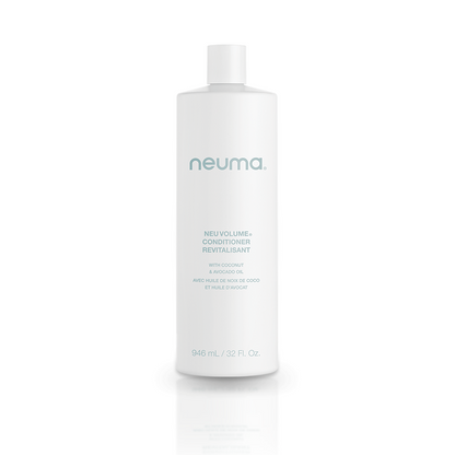 Neu Volume Conditioner bottle designed for fine hair, promoting volume, moisture, and softness with a lightweight formula.