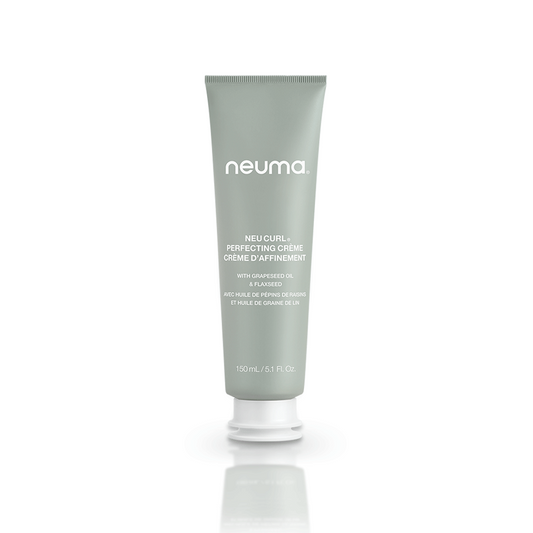 Neu Curl Perfecting Crème tube for enhancing curls, providing frizz control and moisture with a coconut hibiscus aroma.