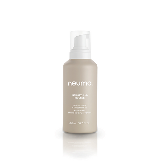 Neuma Neu Styling Mousse bottle, volume-enhancing formula for body, bounce, and control, with lavender and vanilla aroma.
