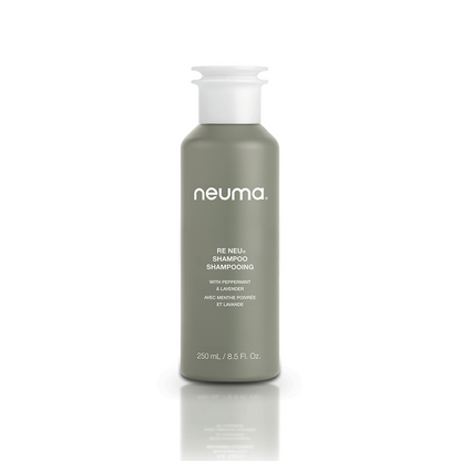 Re Neu Clarifying Shampoo bottle with peppermint and vanilla aroma, 250ml, sulfate-free for gentle cleansing.