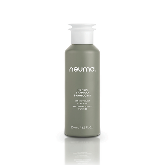 Re Neu Clarifying Shampoo bottle with peppermint and vanilla aroma, 250ml, sulfate-free for gentle cleansing.