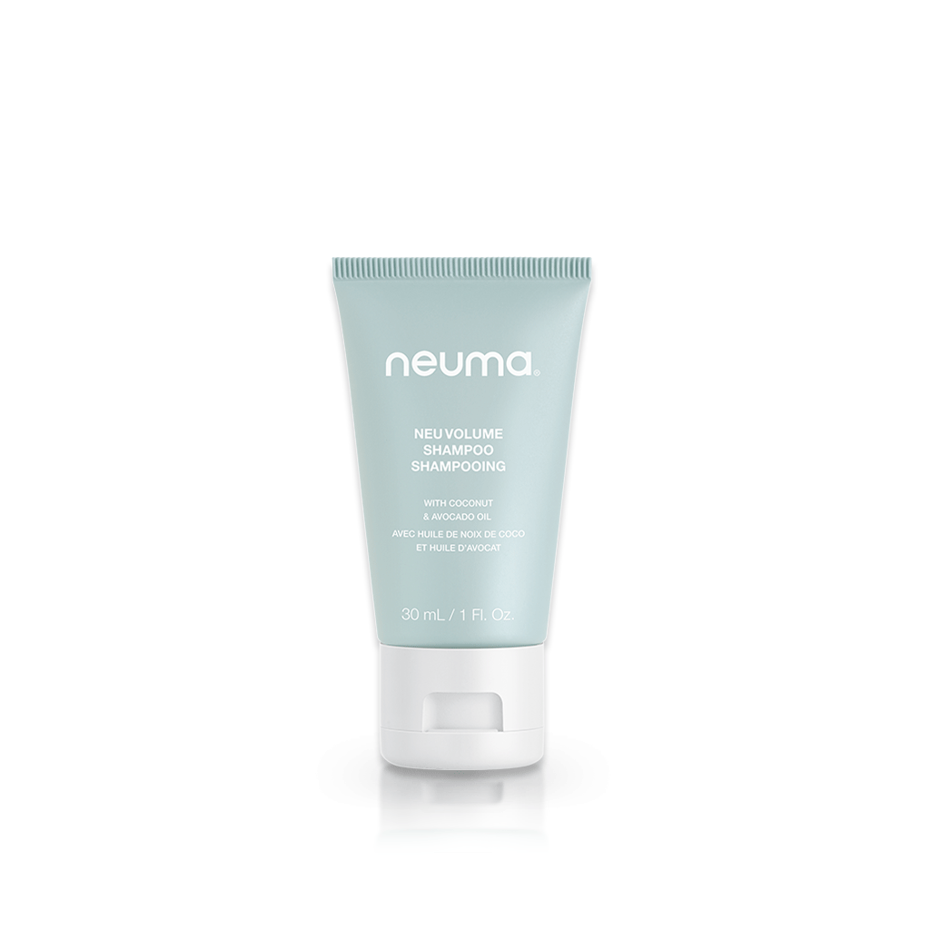Neuma Neu Volume Shampoo tube 30ml, sulfate-free, enhances hair body, shine, and detangles strands.