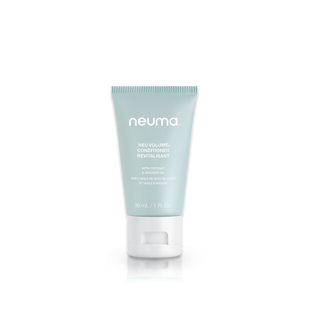 Neu Volume Conditioner by Neuma in a 30ml tube, designed to add volume, shine, and softness to fine hair.