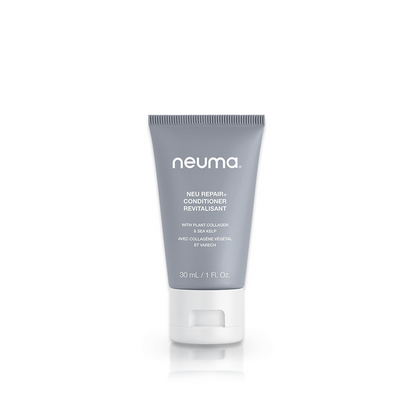 Neuma Neu Repair Conditioner tube, 30 mL, revitalizes and strengthens damaged hair with a fragrant blend of lemon and lavender.