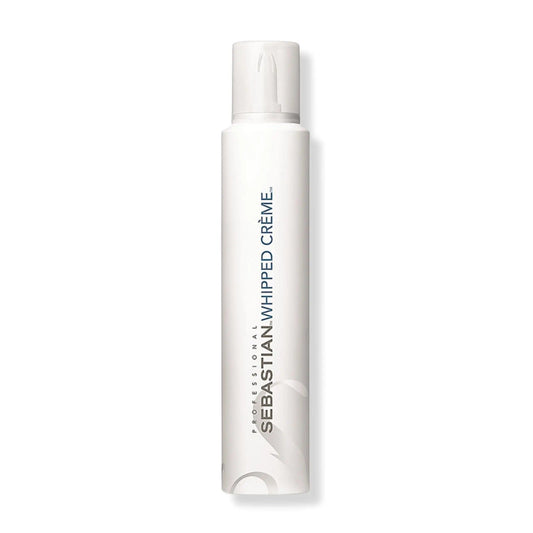 Sebastian Whipped Crème, a protein-rich curl styler for defined curls, shine, and hydration in a sleek bottle.